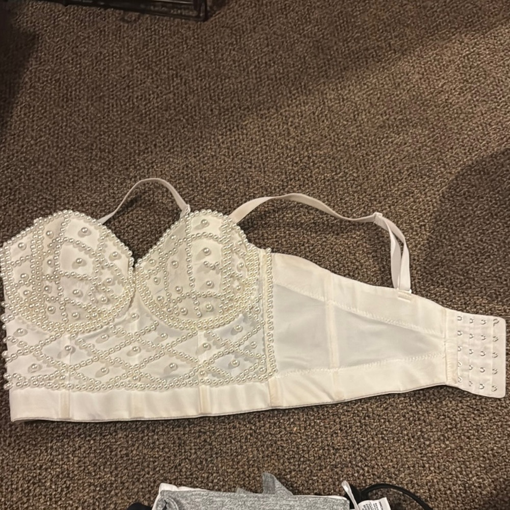 Elegant Pearl-Embellished White Bustier